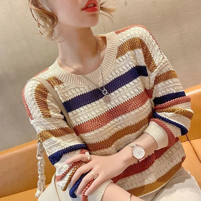 Colorful Striped Knit Sweater - Women