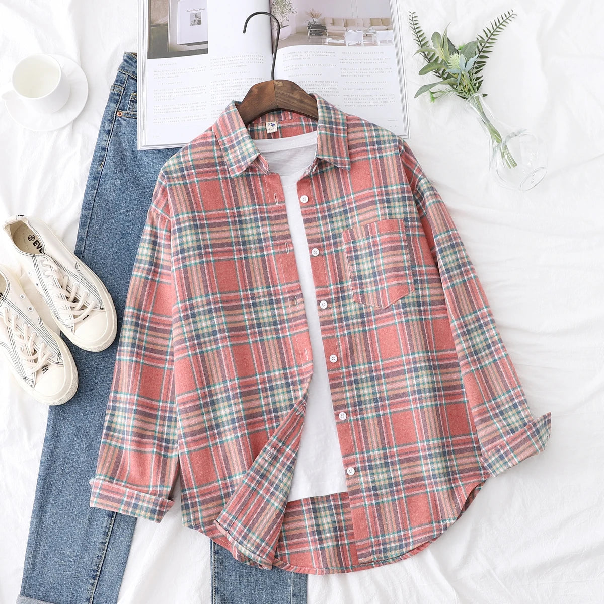 Chemise en Flanelle à Carreaux pour Femme - 13 Couleurs
