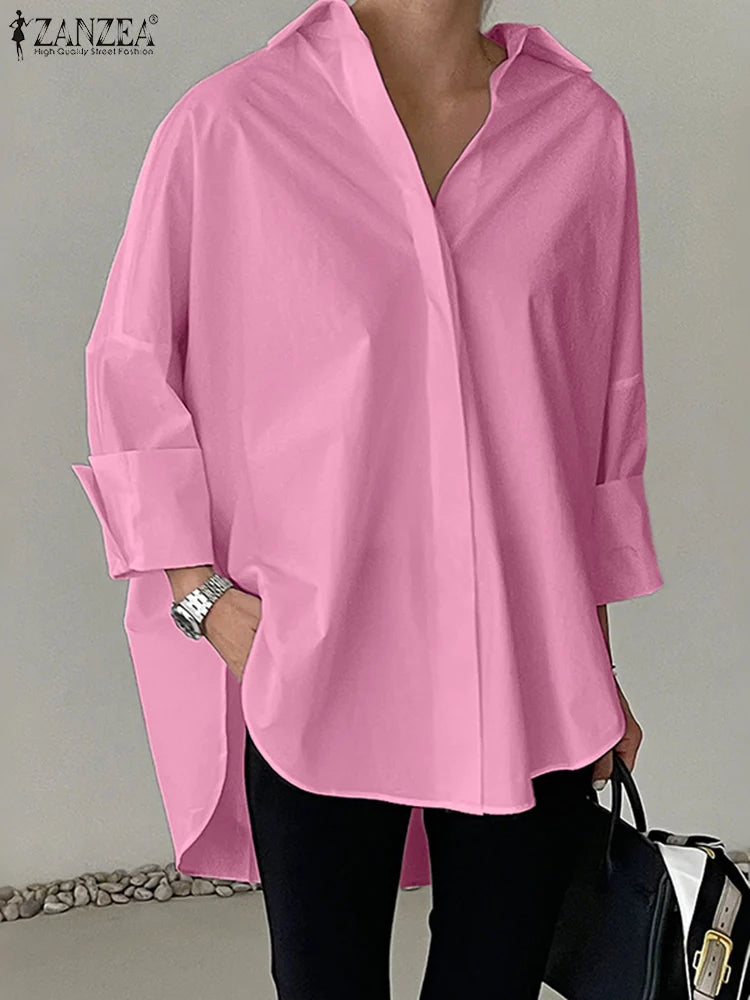 Chemise Oversize à Col & Manches Rabattus - Femme