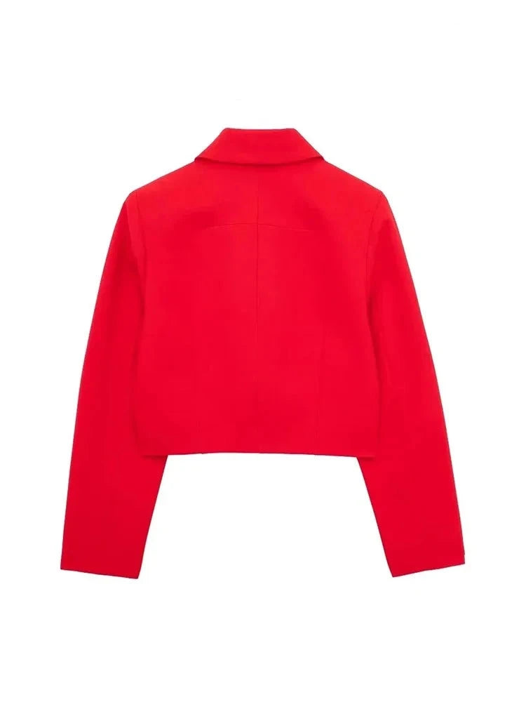 Intims - Blazer Court Rouge à Rabats et Boutons Pression pour Femme - 34567FR