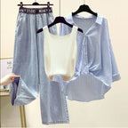 Ensemble 3PCS - Débardeur, Chemise à Rayures & Pantalon Ample