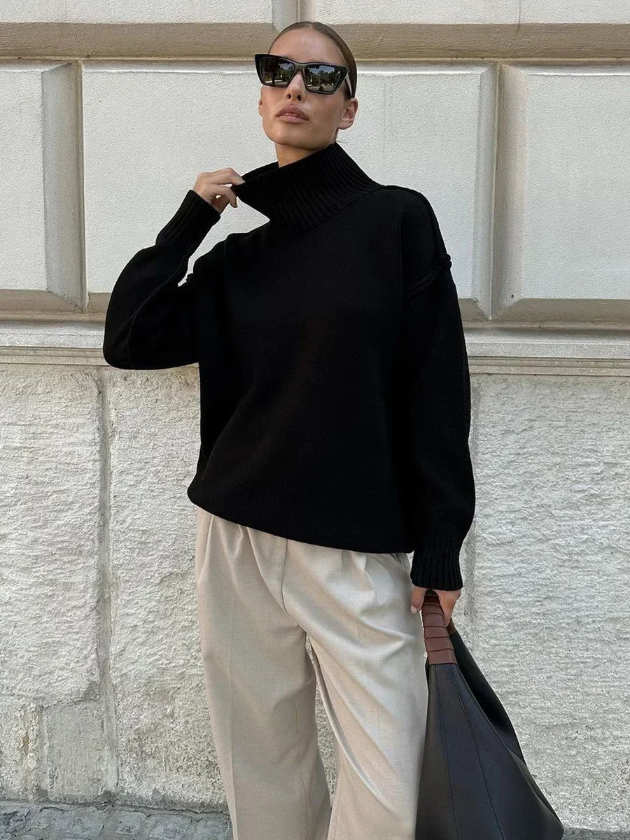 Pull en maille épaisse à col roulé - Détail Surpiqûre