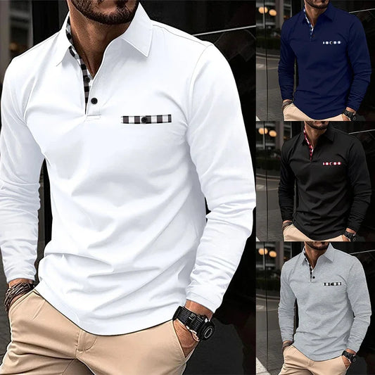 Polo Manches Longue Motif Tartant Col & Manches - Homme