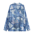 Intims - Ensemble Chemisier Imprimé Bandana Bleu et Pantalon Large Taille Haute pour Femme - 97531FR