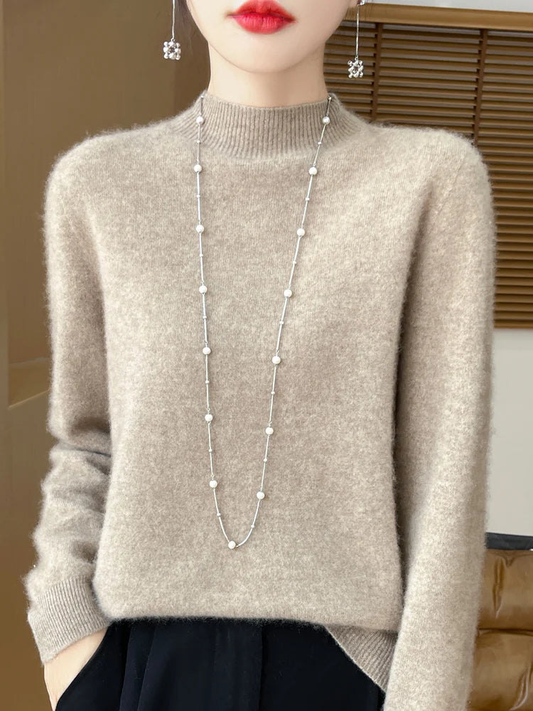 100% Merino Wool Funnel Neck Sweater - 14 Colors