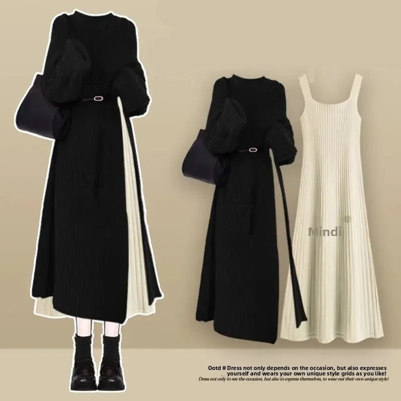 Robe Pull 2 en 1 en Tricot Casual & Chaud - Ensemble 2PCS