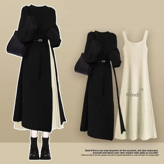 Robe Pull 2 en 1 en Tricot Casual & Chaud - Ensemble 2PCS