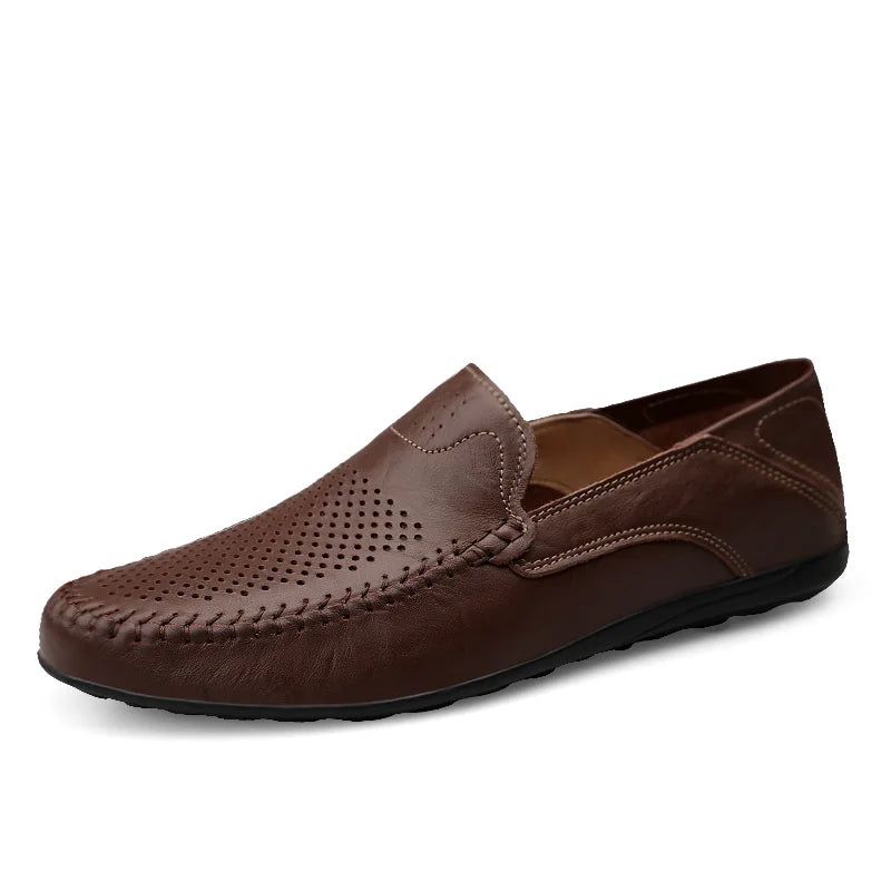 Mocassins à enfiler plats et aérés en cuir véritable