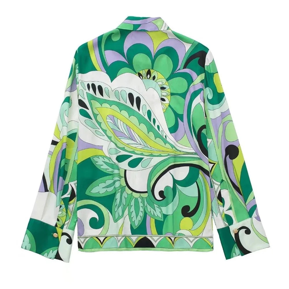 Intims - Ensemble Chemise à Manches Longues avec Jupe-Short à Motif Vert pour Femme - 34567FR