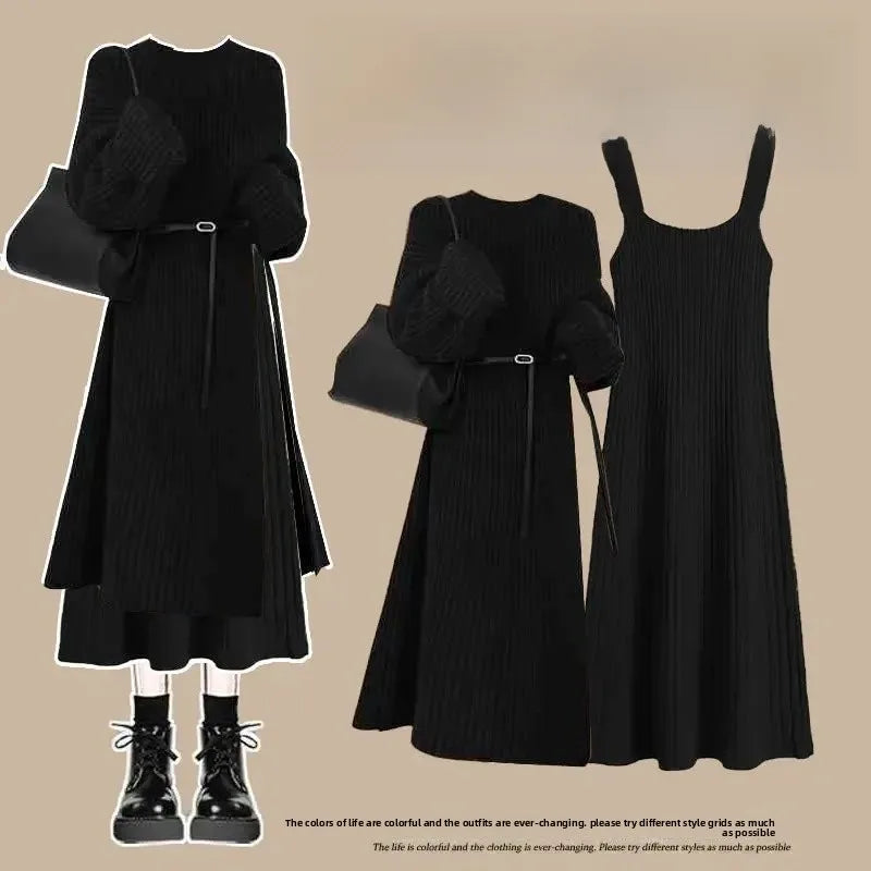 Robe Pull 2 en 1 en Tricot Casual & Chaud - Ensemble 2PCS