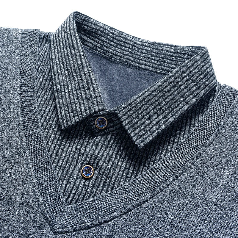 Pull 2 en 1 avec Chemise à Rayures Doublure Polaire