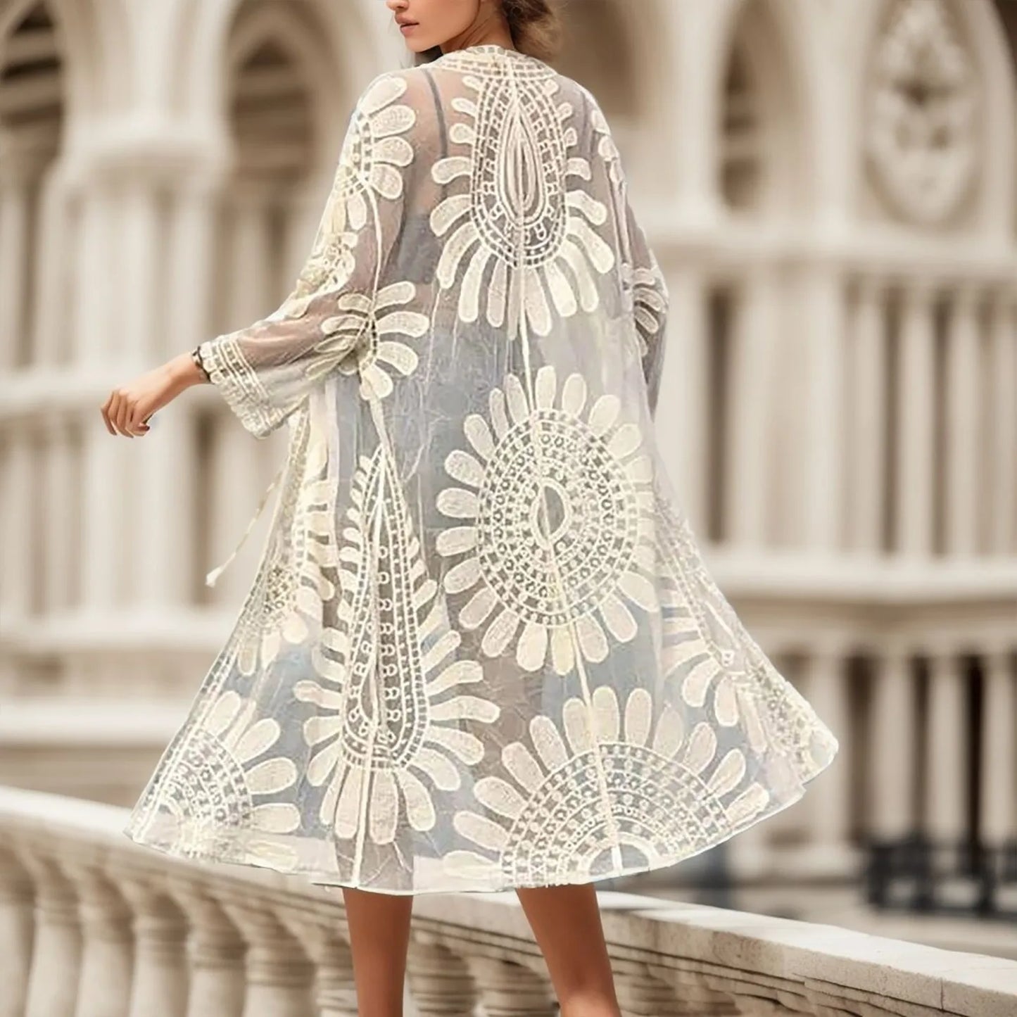 Intims - Kimono de plage en Dentelle Florale à nouer pour Femmes - 74531FR