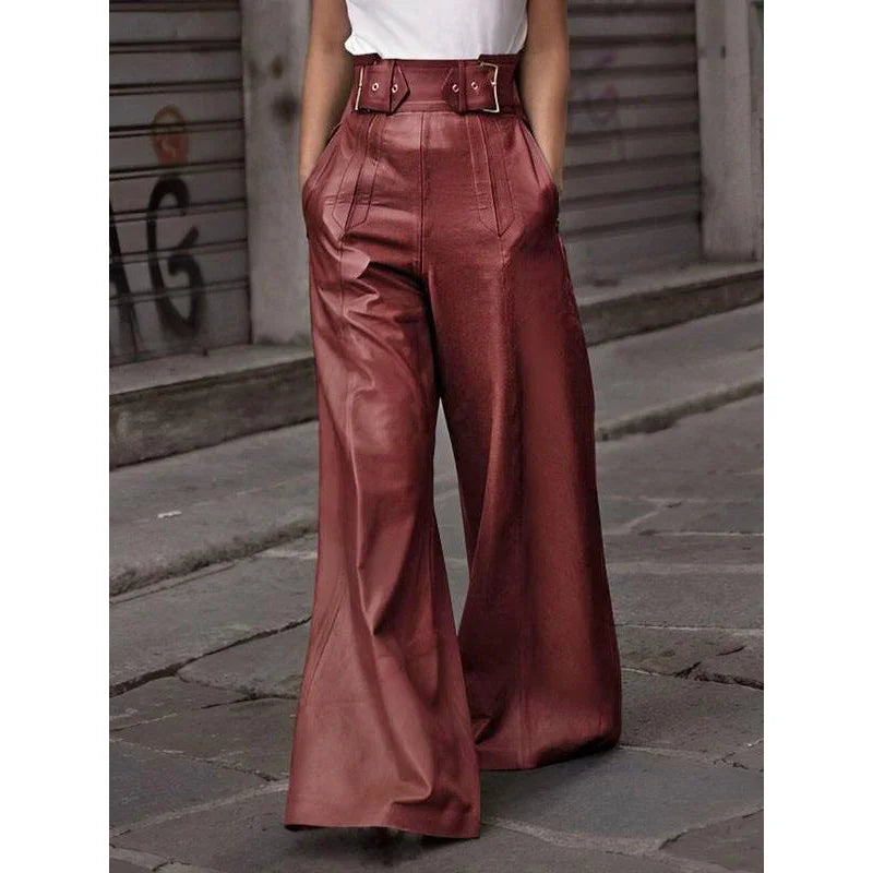 Intims - Pantalon en Simili Cuir Large & Taille Haute avec Ceinture à Double Boucle pour Femme - 45981FR