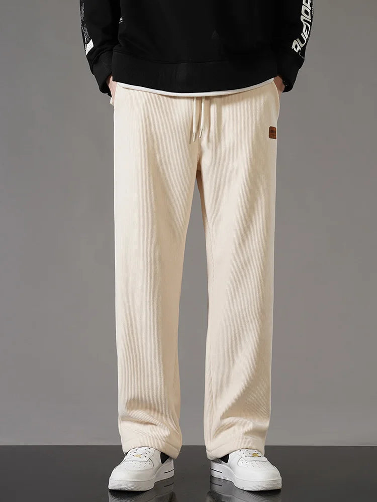 Pantalon Casual Ample en Velours Côtelé avec Doublure Polaire