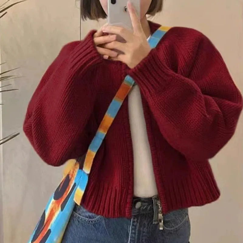 Gilet Court en Tricot à Fermeture Éclair