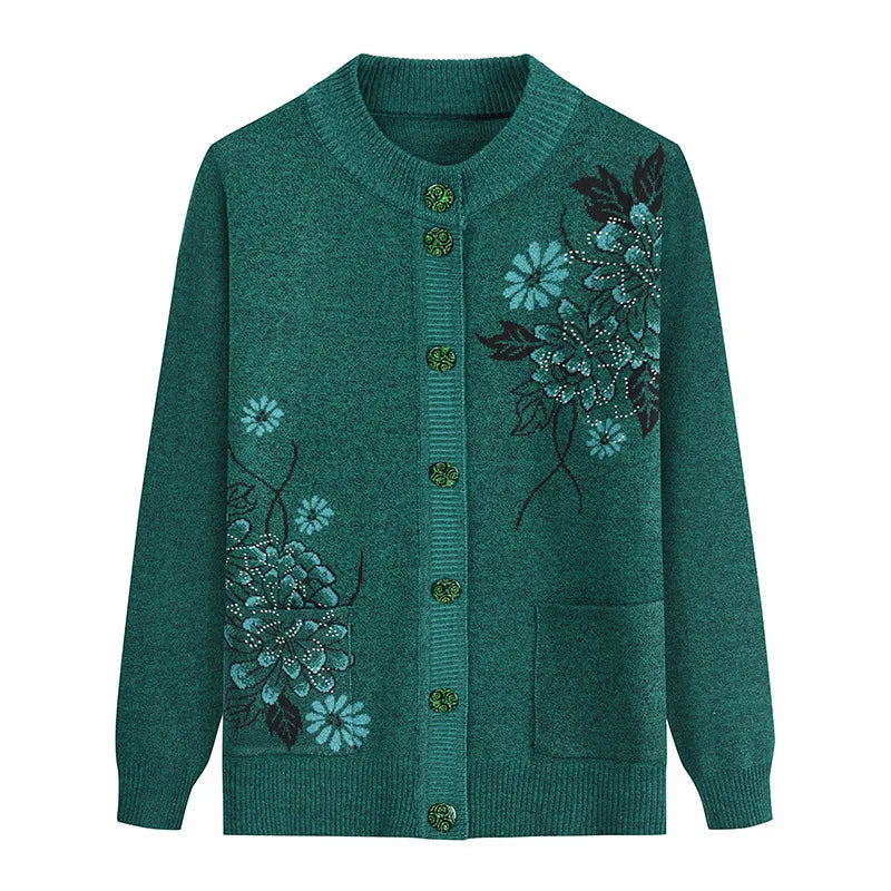 Cardigan à Col Rond avec Motif Florale