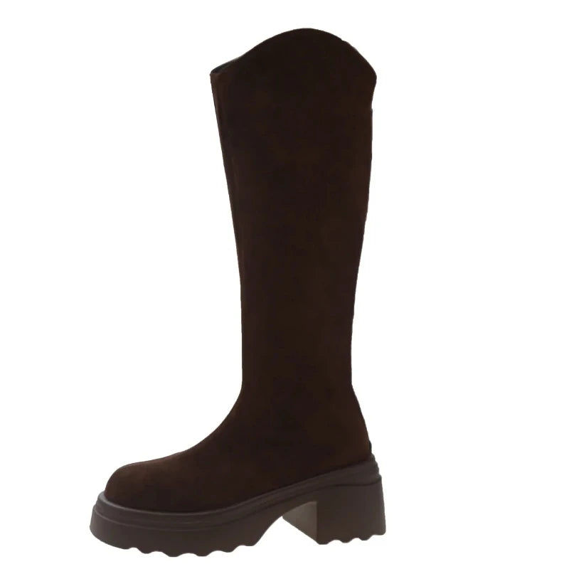 Bottes Cavalière Montantes en Suédine à Plateforme