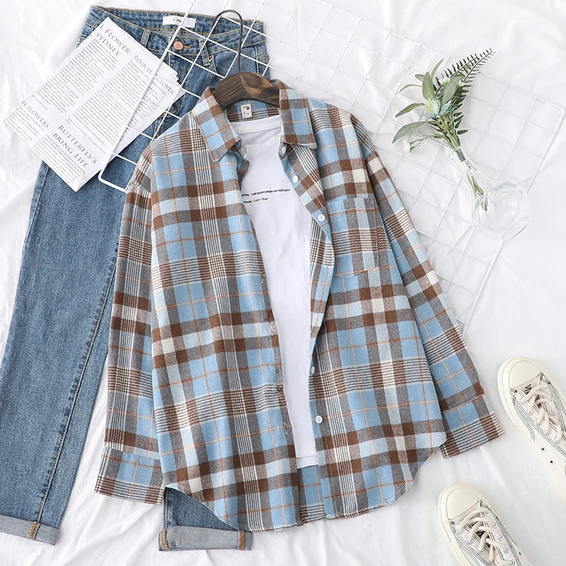 Chemise en Flanelle à Carreaux pour Femme - 13 Couleurs