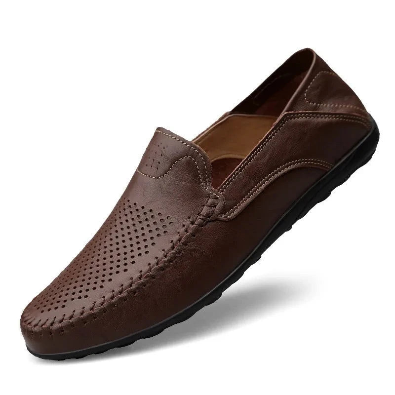 Mocassins à enfiler plats et aérés en cuir véritable