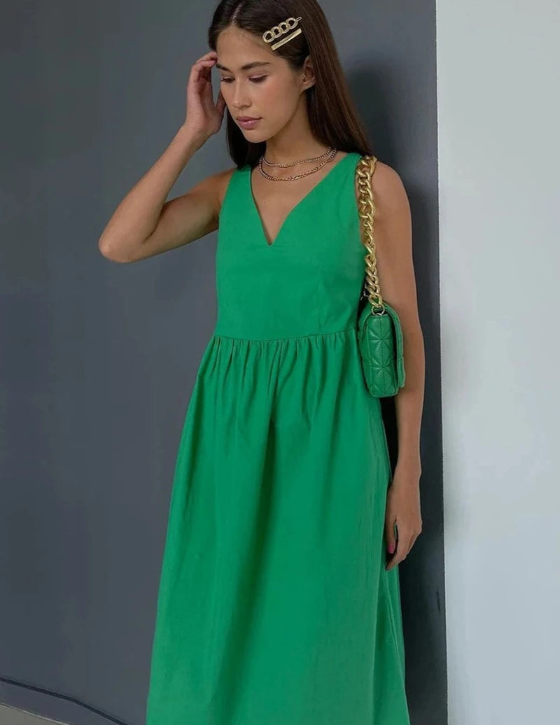 Intims - Robe Été Verte à Col en V pour Femmes - 67890FR