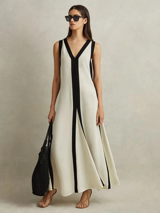 Intims - Robe élégante patchwork Noir & Blanc avec col en V - 75319FR
