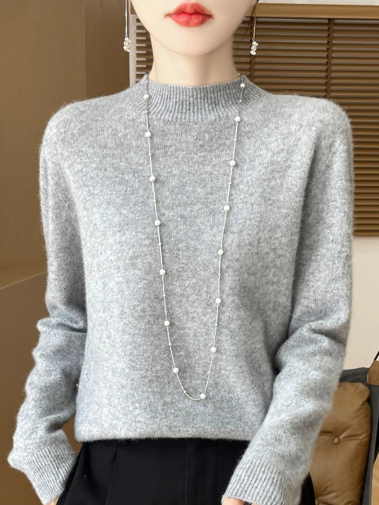 100% Merino Wool Funnel Neck Sweater - 14 Colors