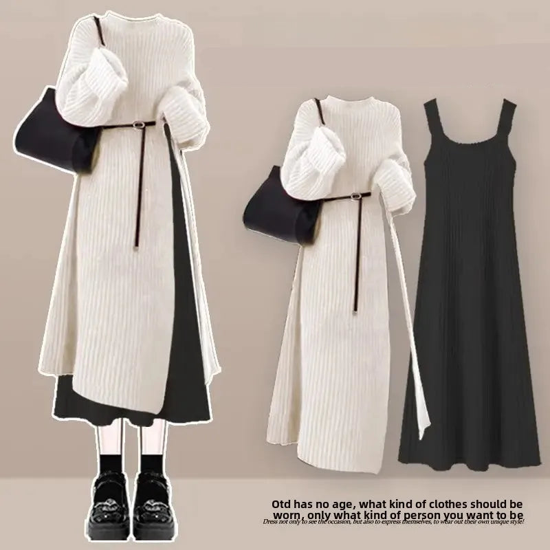 Robe Pull 2 en 1 en Tricot Casual & Chaud - Ensemble 2PCS