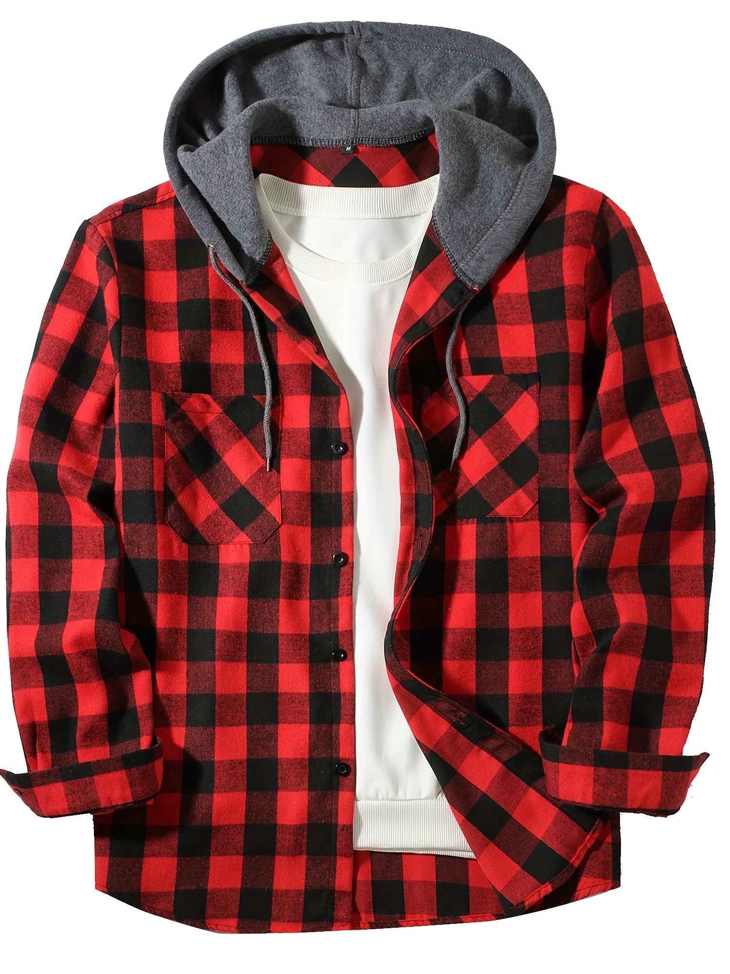 Men's Plaid Mid-Season Jacket with Hood
