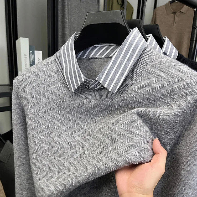 Pull 2 en 1 avec Chemise à Rayures - Homme