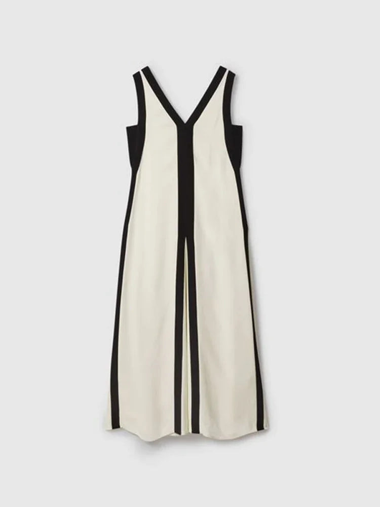 Intims - Robe élégante patchwork Noir & Blanc avec col en V - 75319FR