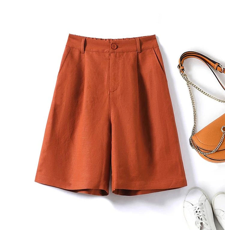 Intims - Short taille haute en coton et lin avec poches pour Femmes - 00105FR