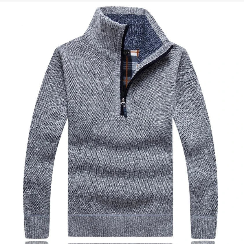 Men's Warm Wool Jumper – Half-Zip & High Collar