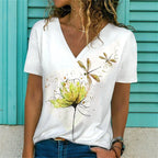 T-shirt Décontracté à Col V Imprimé Fleur pour Femmes - 3762FR