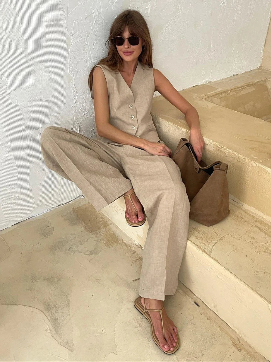 Intims - Ensemble Veston & Pantalon tailleur en Lin et Coton - 13548FR