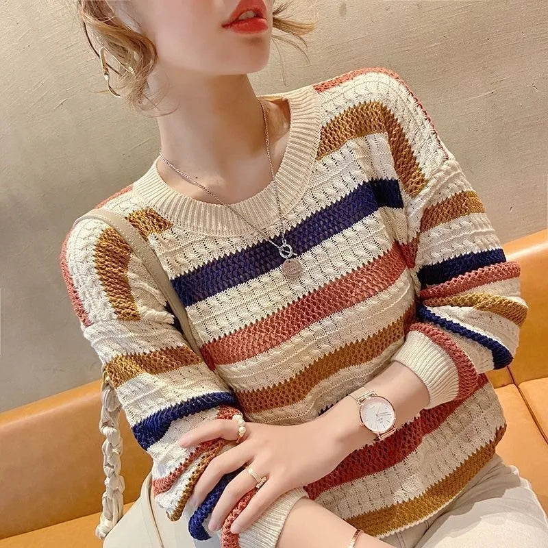 Pull à Rayures en Maille Colorée - Femme