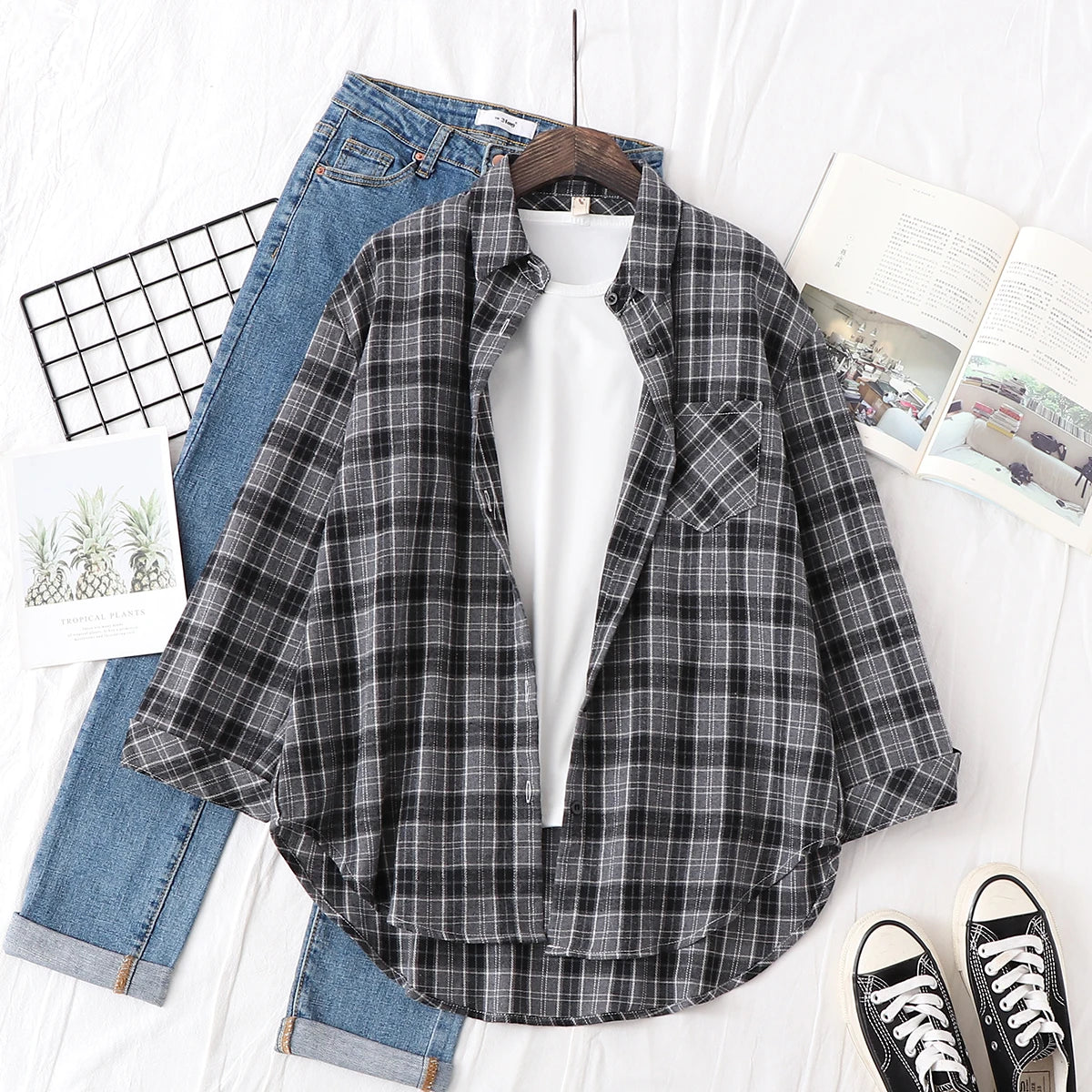 Chemise en Flanelle à Carreaux pour Femme - 13 Couleurs