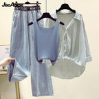 Ensemble 3PCS - Débardeur, Chemise à Rayures & Pantalon Ample