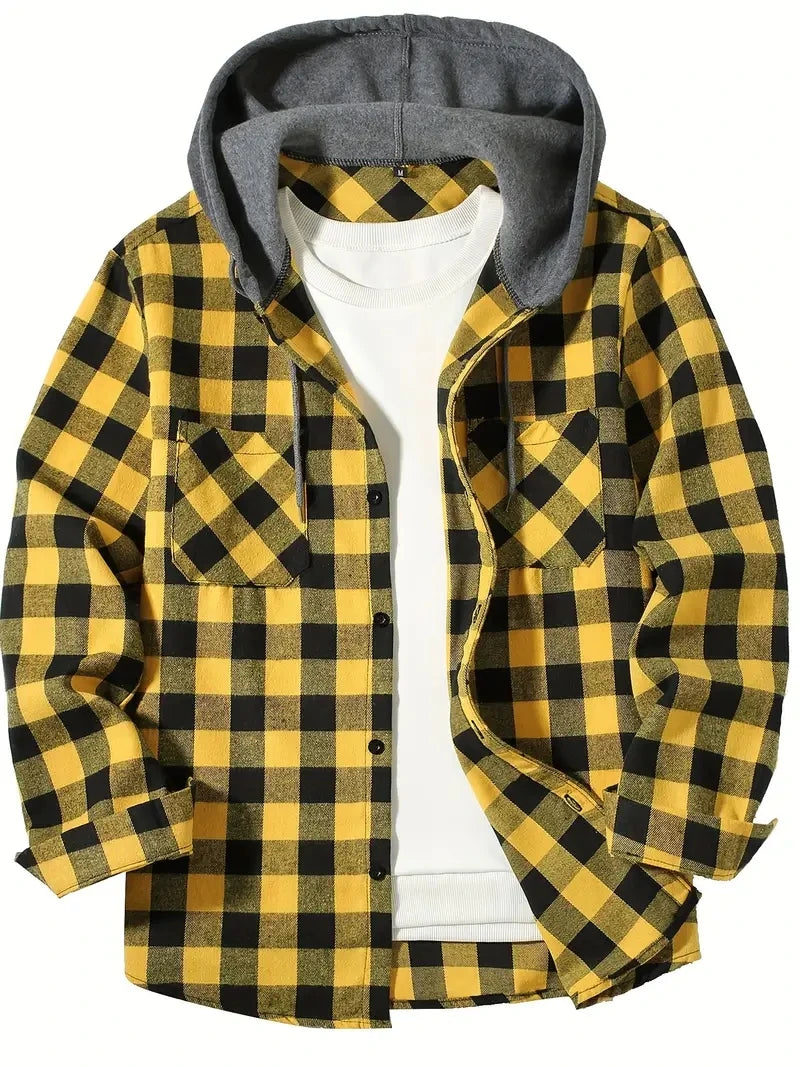 Men's Plaid Mid-Season Jacket with Hood