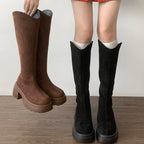 Bottes Cavalière Montantes en Suédine à Plateforme