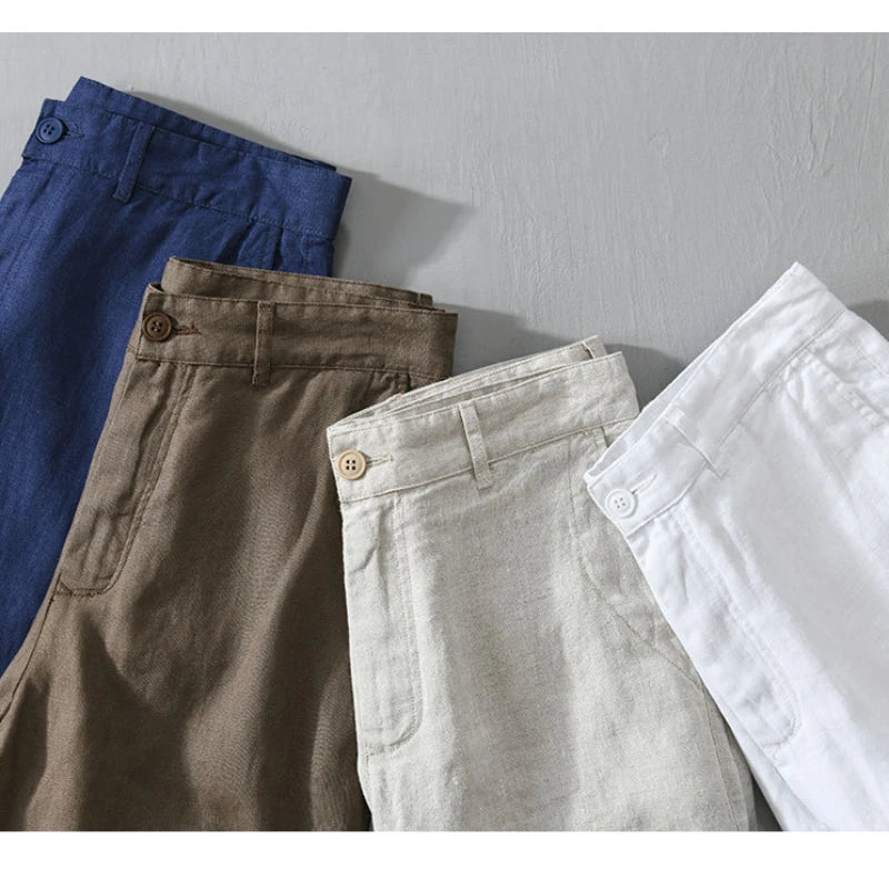 Intims - Shorts Casual en Lin 100% avec Bouton pour Hommes - 34567FR