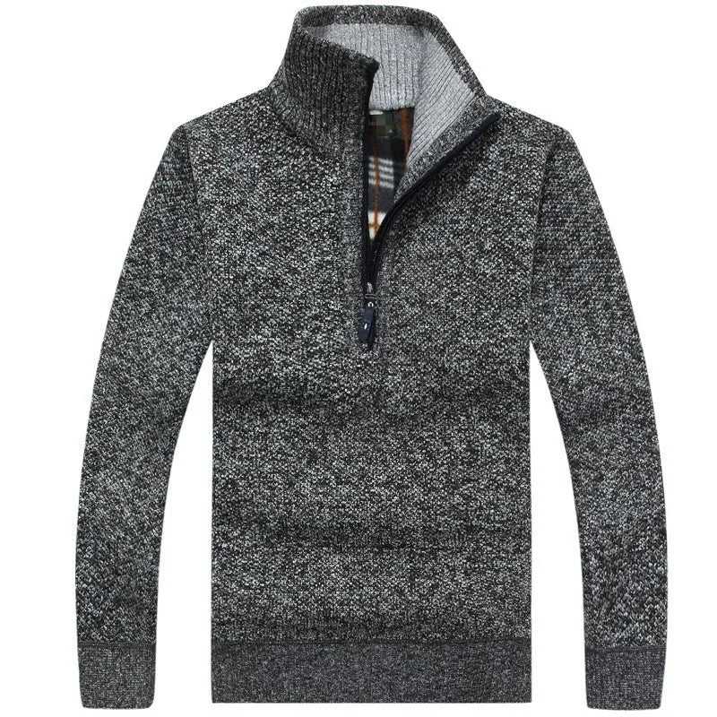Men's Warm Wool Jumper – Half-Zip & High Collar