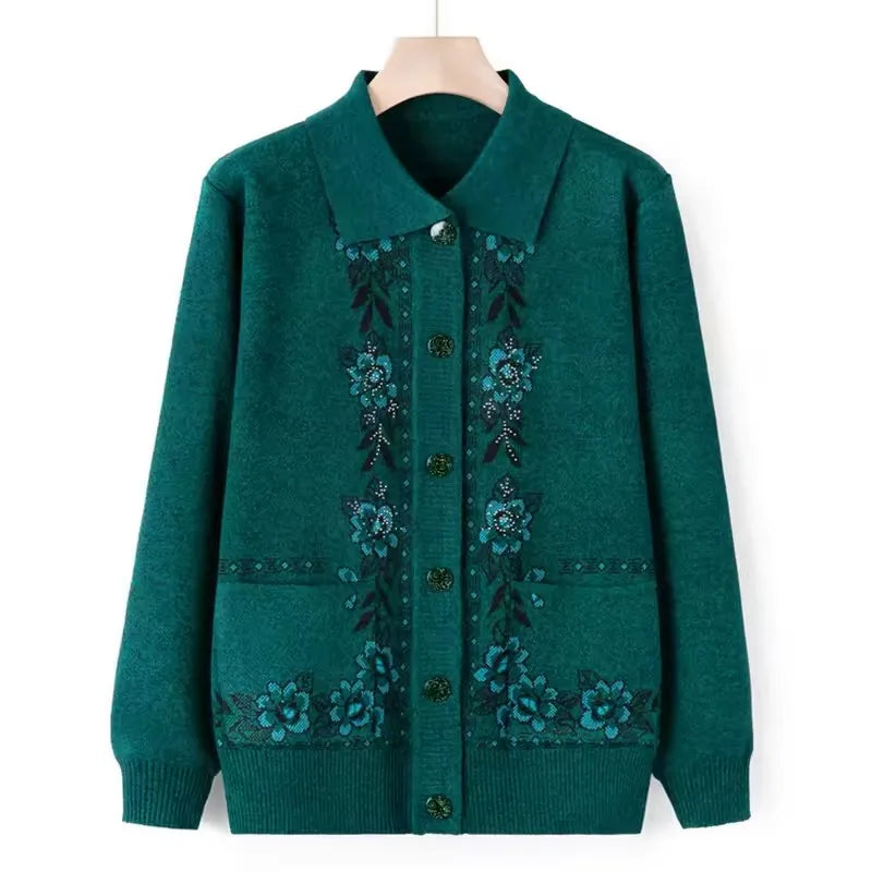 Cardigan en Maille Chaude à Motif Floral - Femme