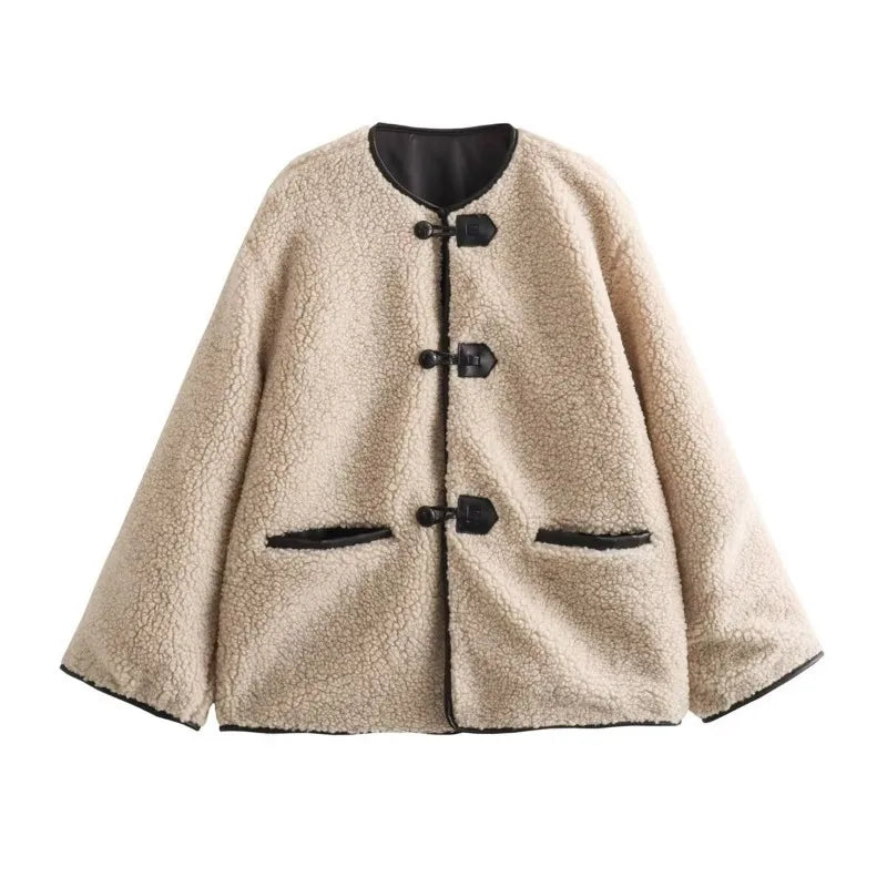 Intims - Veste Imitation Peau de Mouton avec Boutons en Cuir PU - 45289FR