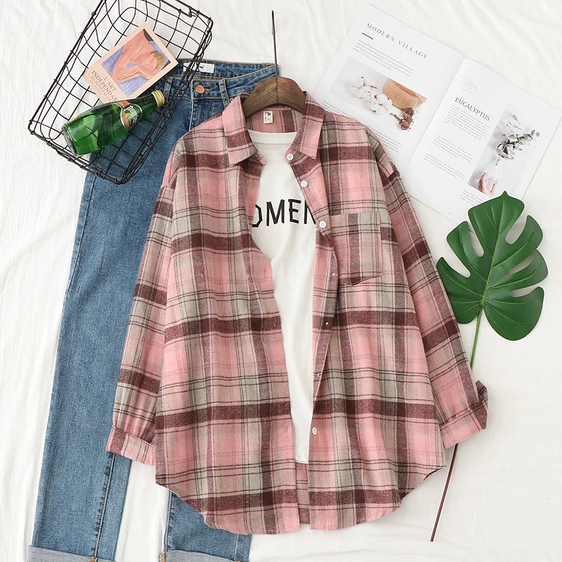 Chemise en Flanelle à Carreaux pour Femme - 13 Couleurs