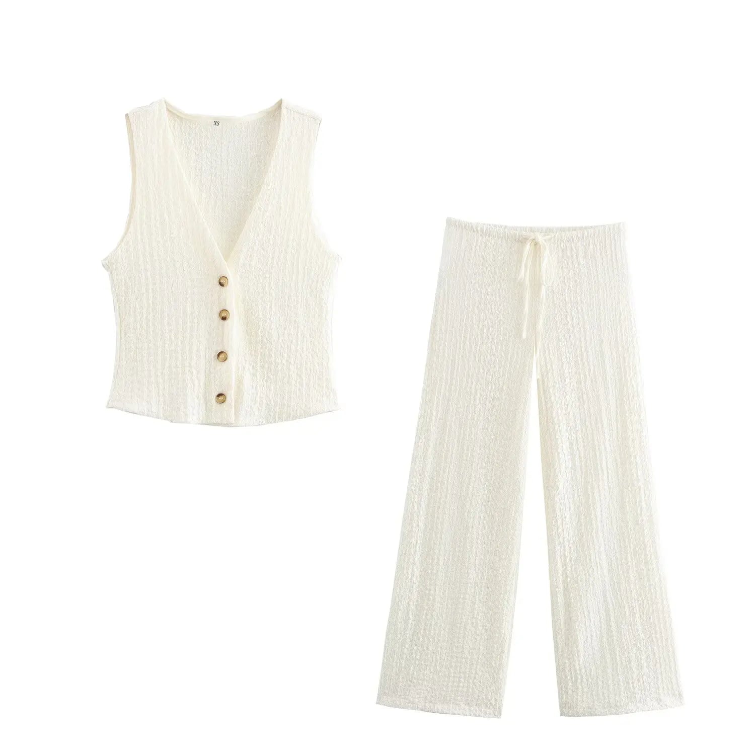 Ensemble 2PCS Texturé Veston Sans Manche à Bouton & Pantalon Élastique
