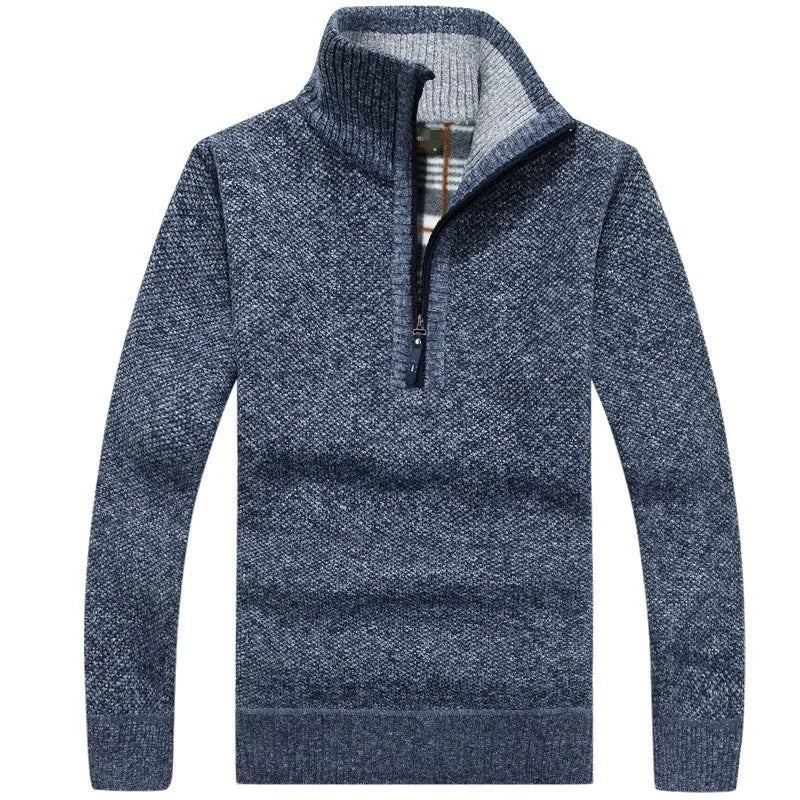 Men's Warm Wool Jumper – Half-Zip & High Collar