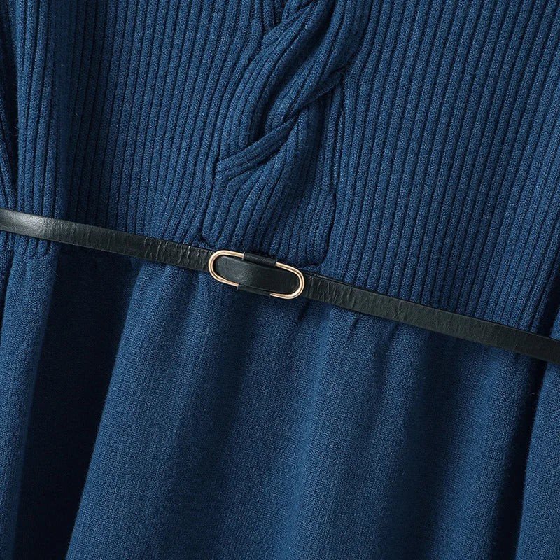 Intims - Robe en maille chaude à Col V torsadé et à Ceinture - 58214FR