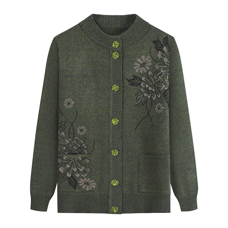 Cardigan à Col Rond avec Motif Florale