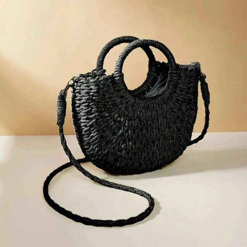 Mini Panier en Osier à Bandoulière Amovible & Fermeture Cordon