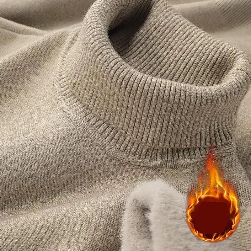 Pull Col Cheminé en Maille avec Doublure Polaire Homme